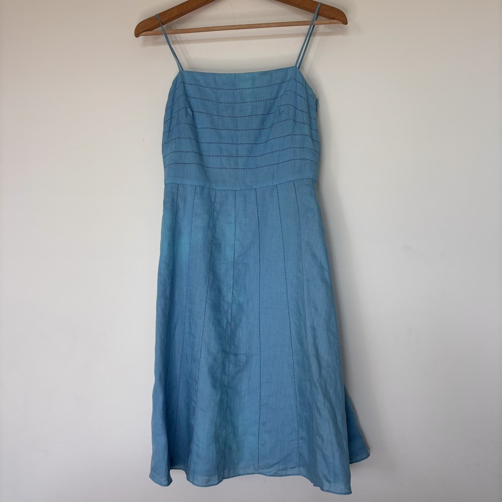 Ann Taylor Blue Linen Eyelet Sundress Dress Size 2P